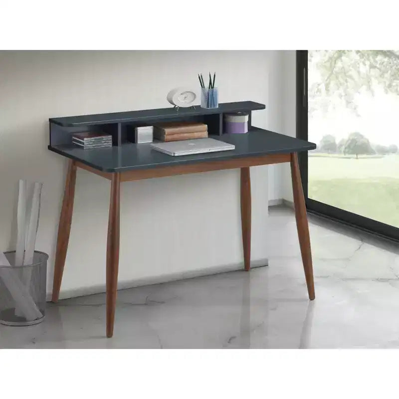 Scrivania in legno di metà secolo Okak 43IN con ripiani espositivi, scrivania con design elegante, scrivania per computer per soggiorno, camera da letto