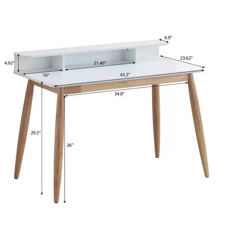 Scrivania in legno di metà secolo Okak 43IN con ripiani espositivi, scrivania con design elegante, scrivania per computer per soggiorno, camera da letto