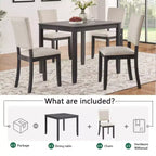 GDFStudio Amelia Set da pranzo quadrato a 5 pezzi in stile rustico con 4 sedie imbottite