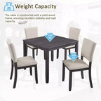 GDFStudio Amelia Set da pranzo quadrato a 5 pezzi in stile rustico con 4 sedie imbottite