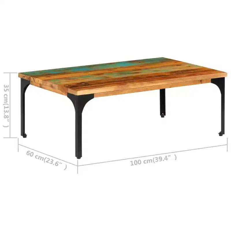 vidaXL Tavolino da caffè in legno massello di recupero multicolore 100x60x35 cm - 60 cm in legno massello di recupero