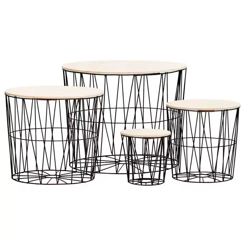 vidaXL - Vintage Charm 4 Piece Coffee Table Set, Black Metal Frame with Solid Wood Top, Space Saving Nesting Tables, Converts to Storage Baskets