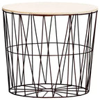 vidaXL - Set 4 Tavolini da Caffè Stile Vintage, Struttura in Metallo Nero con Piano in Legno Massello, Tavolini Nestabili Salvaspazio, Convertibili in Cestini Contenitori
