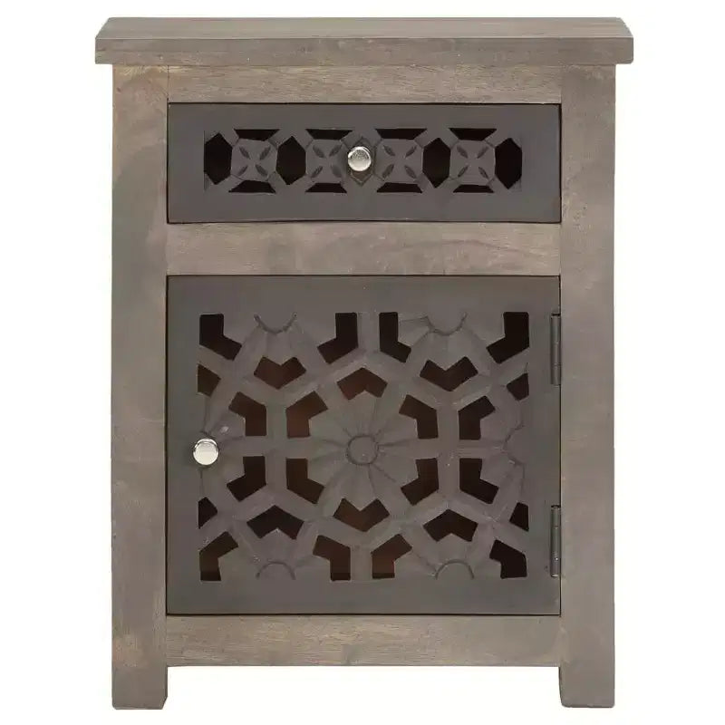 vidaXL Comodino in Legno Massello di Mango - Marrone, Stile Classico, Design a Fiori Intagliati, Comodino/Tavolino con Cassetto e Armadietto