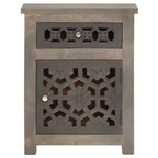 vidaXL Comodino in Legno Massello di Mango - Marrone, Stile Classico, Design a Fiori Intagliati, Comodino/Tavolino con Cassetto e Armadietto