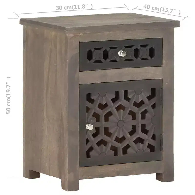 vidaXL Comodino in Legno Massello di Mango - Marrone, Stile Classico, Design a Fiori Intagliati, Comodino/Tavolino con Cassetto e Armadietto