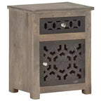 vidaXL Comodino in Legno Massello di Mango - Marrone, Stile Classico, Design a Fiori Intagliati, Comodino/Tavolino con Cassetto e Armadietto