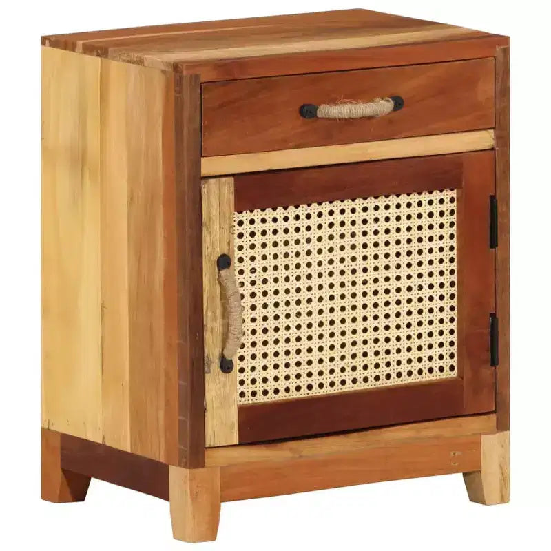 vidaXL Comodino - Mobile d'Appoggio Classico con Costruzione in Legno Recuperato e Anta in Rattan Naturale per l'Arredamento della Camera da Letto
