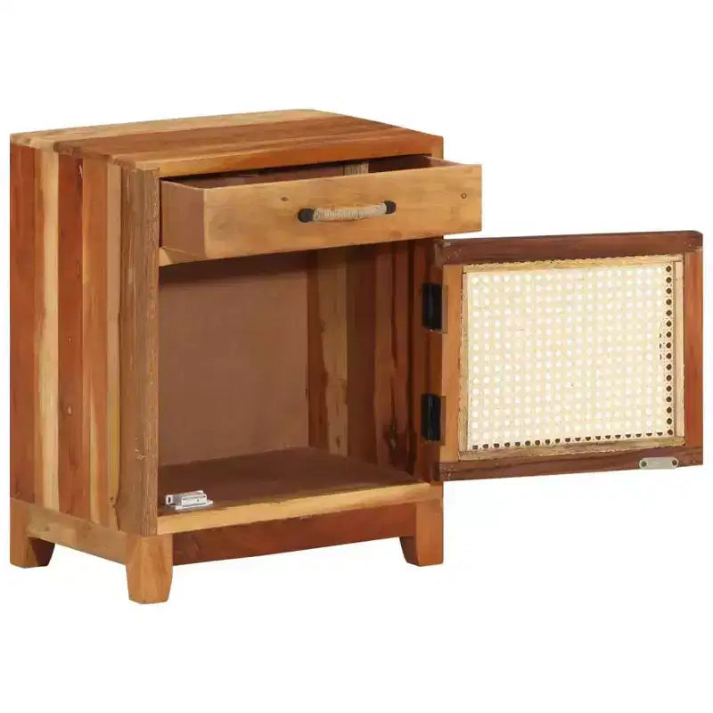 vidaXL Comodino - Mobile d'Appoggio Classico con Costruzione in Legno Recuperato e Anta in Rattan Naturale per l'Arredamento della Camera da Letto