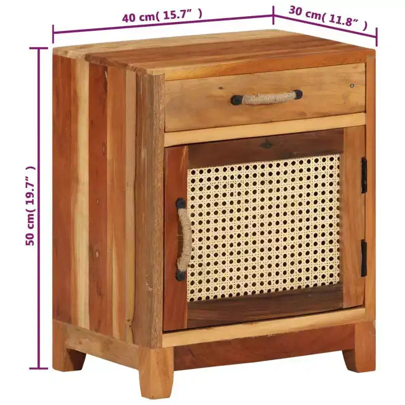 vidaXL Comodino - Mobile d'Appoggio Classico con Costruzione in Legno Recuperato e Anta in Rattan Naturale per l'Arredamento della Camera da Letto