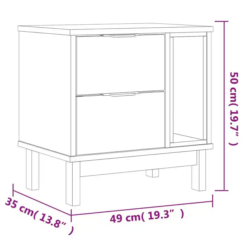 vidaXL Comodino FLAM 49x35x50 cm in Legno Massello di Pino