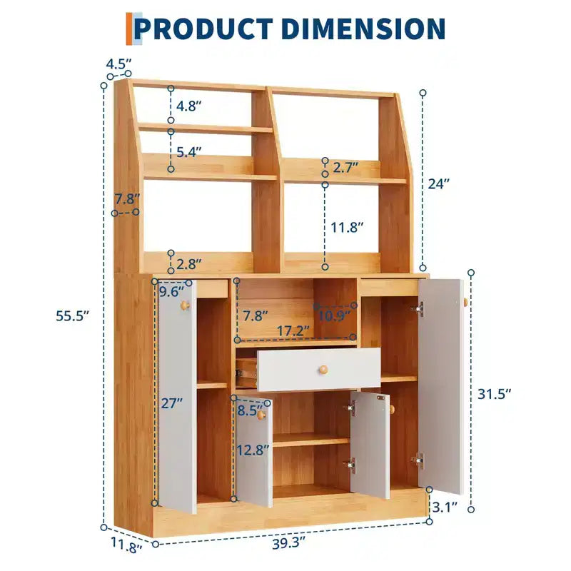 Credenza a buffet in legno stile rustico con cassetti, ampio armadio dispensa da cucina indipendente con ripiani regolabili per ingresso