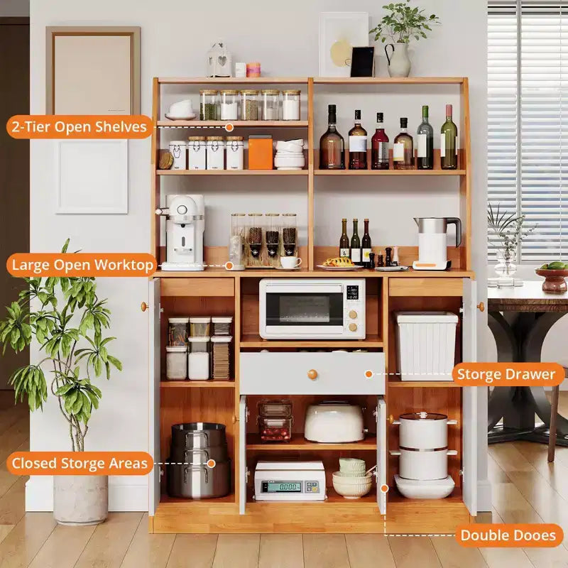Credenza a buffet in legno stile rustico con cassetti, ampio armadio dispensa da cucina indipendente con ripiani regolabili per ingresso