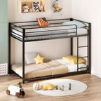 JOYMOR Bunk Bed Twin Over Twin, Metal Twin Size Bed Frame with Safety Guardraild for Boys , Profile Space Saving Design