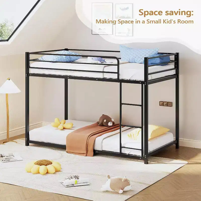 JOYMOR Letto a castello singolo su singolo, struttura letto singola in metallo con sponda di sicurezza per ragazzi, design salvaspazio a profilo ridotto