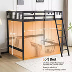 Vingli - Letto a soppalco singolo in legno con stazione di ricarica USB/LED, in legno massello con pioli piatti, sponda alta 38 cm, non necessita di rete, nero