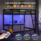 Vingli - Letto a soppalco singolo in legno con stazione di ricarica USB/LED, in legno massello con pioli piatti, sponda alta 38 cm, non necessita di rete, nero