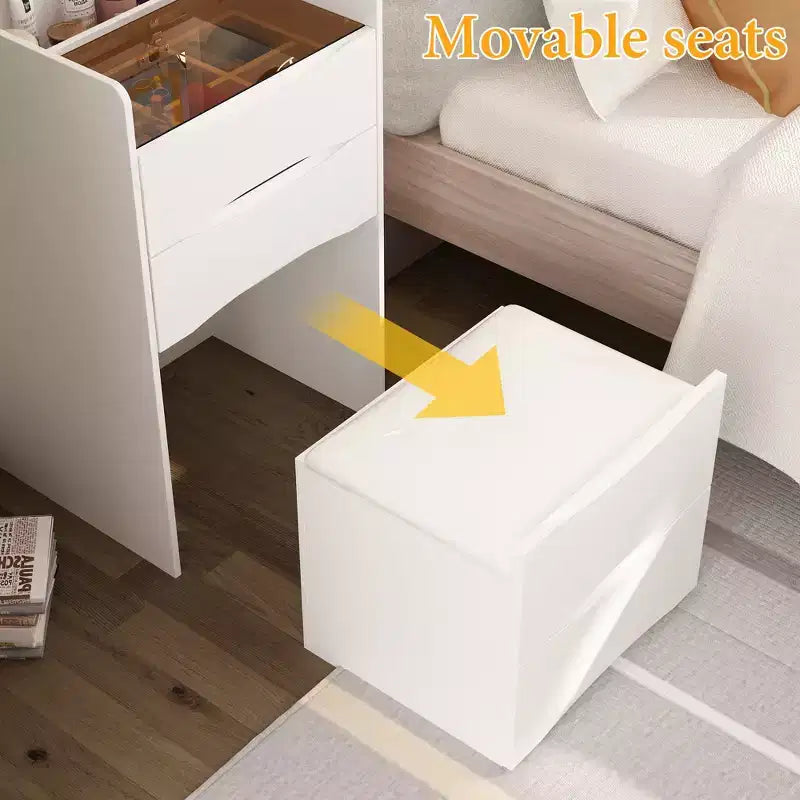 Toeletta Bianca Famapy con Specchio Illuminato a LED, Cassetti e Sgabello Mobile, 3 Modalità di Luce, Comodino/Toeletta per Bambini, Scrivania, Regalo di Natale