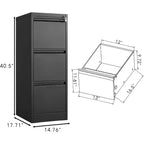 COZONY Cassettiera Portadocumenti a 3 Cassetti con Serratura, Mobile Verticale in Metallo per Ufficio Domestico