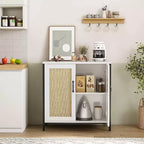 Acekool Mobile Contenitore in Rattan con Ante e Ripiani, Madia Credenza per Ingresso, Soggiorno, Ufficio, Organizzatore Moderno Boho