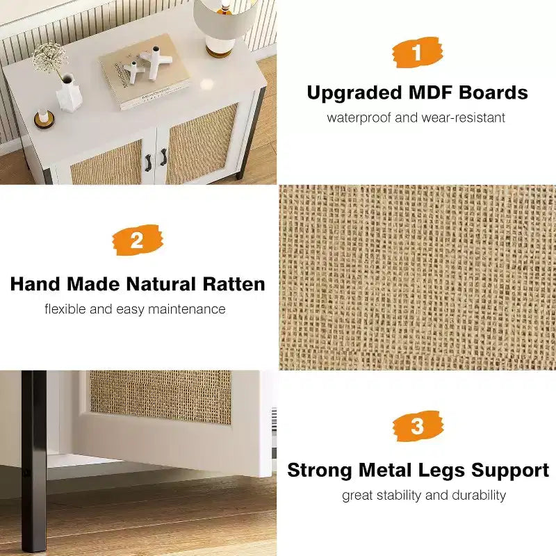 Acekool Mobile Contenitore in Rattan con Ante e Ripiani, Madia Credenza per Ingresso, Soggiorno, Ufficio, Organizzatore Moderno Boho