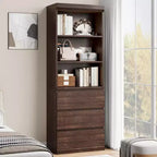 COZONY 70 Tall Bookcase with Drawers, Deep Wooden Bookshelf Storage Cabinet Organizer, Farmhouse Style, Home Office/Living Room, Brown