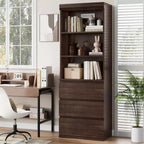 COZONY Libreria Alta 70 cm con Cassetti, Scaffale Profondo in Legno, Armadietto Contenitore Organizzatore, Stile Rustico, per Ufficio/Soggiorno, Marrone