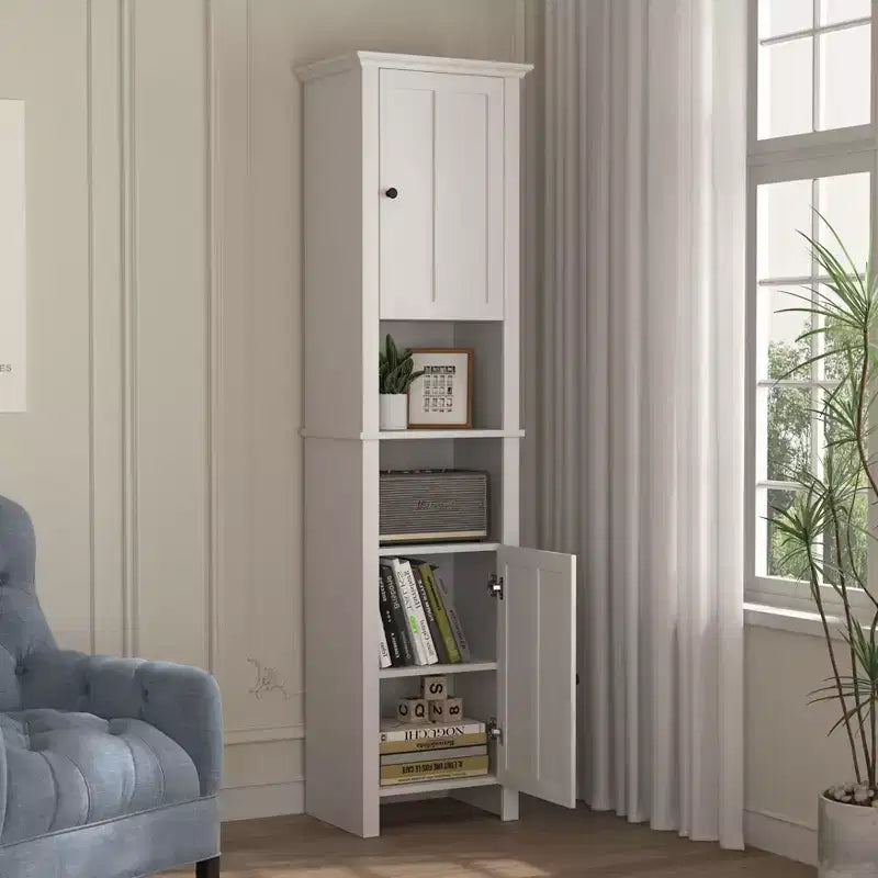 Mobiletto multiuso MAYEERTY da bagno a terra con 2 ante e 6 ripiani, mobile in legno per soggiorno o bagno