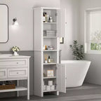 Mobiletto multiuso MAYEERTY da bagno a terra con 2 ante e 6 ripiani, mobile in legno per soggiorno o bagno