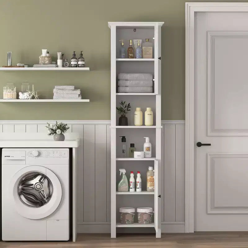 Mobiletto multiuso MAYEERTY da bagno a terra con 2 ante e 6 ripiani, mobile in legno per soggiorno o bagno