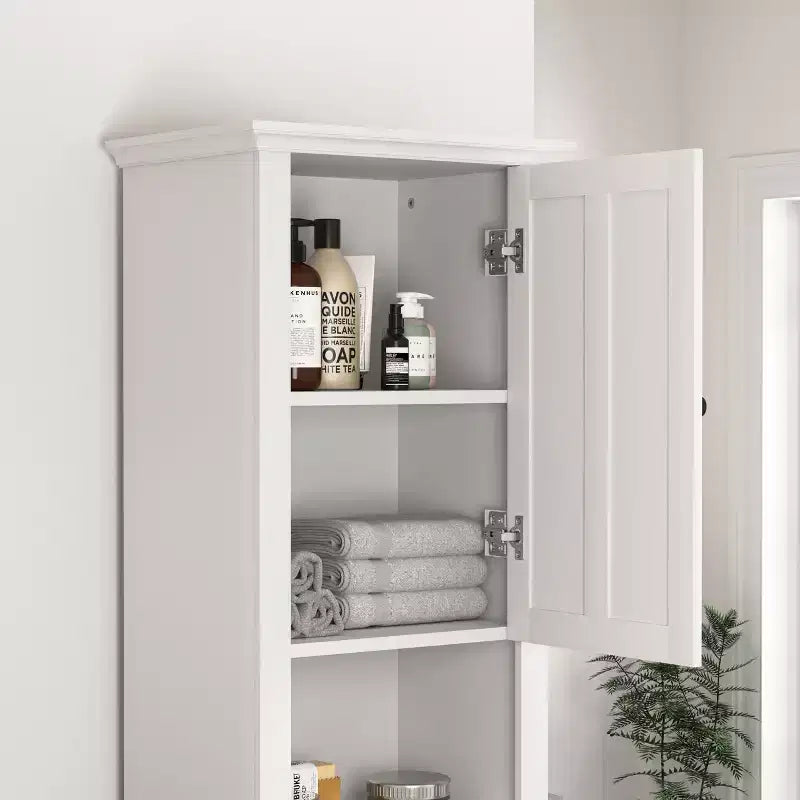 Mobiletto multiuso MAYEERTY da bagno a terra con 2 ante e 6 ripiani, mobile in legno per soggiorno o bagno