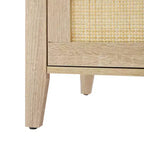 Comodino in Rattan, Comodino Boho con 3 Cassetti in Rattan Naturale, Tavolino da Notte con Robuste Gambe in Legno, Tavolino Moderno con Cassetti Contenitori