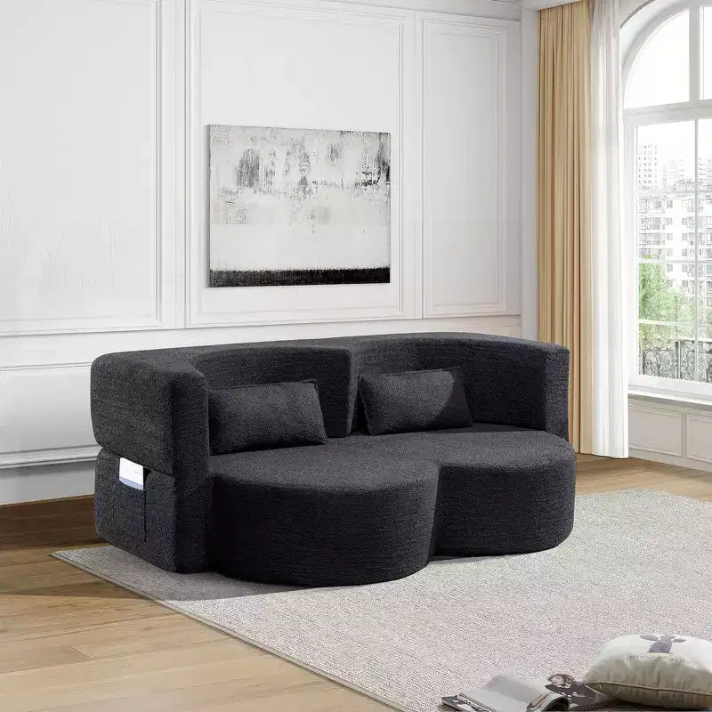 Zeus & Ruta Versatile Foldable Loveseat Sofa for Living Room, Office, Apartment, Dorm, RV & Small Spaces