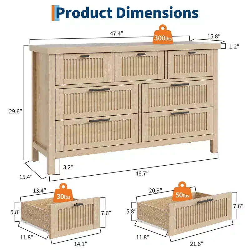 Mobile contenitore da incasso per camera da letto, 120,4 cm, con 7 cassetti, organizer grande per vestiti, camera da letto, cameretta dei bambini, soggiorno, porta TV per corridoio