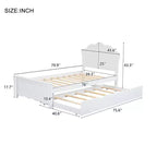 Struttura letto con letto estraibile, letto a piattaforma in legno con testiera, struttura letto estraibile in legno per camera da letto, bianco