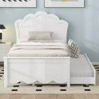 Struttura letto con letto estraibile, letto a piattaforma in legno con testiera, struttura letto estraibile in legno per camera da letto, bianco