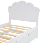 Struttura letto con letto estraibile, letto a piattaforma in legno con testiera, struttura letto estraibile in legno per camera da letto, bianco