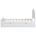 Struttura letto con letto estraibile, letto a piattaforma in legno con testiera, struttura letto estraibile in legno per camera da letto, bianco