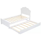 Struttura letto con letto estraibile, letto a piattaforma in legno con testiera, struttura letto estraibile in legno per camera da letto, bianco