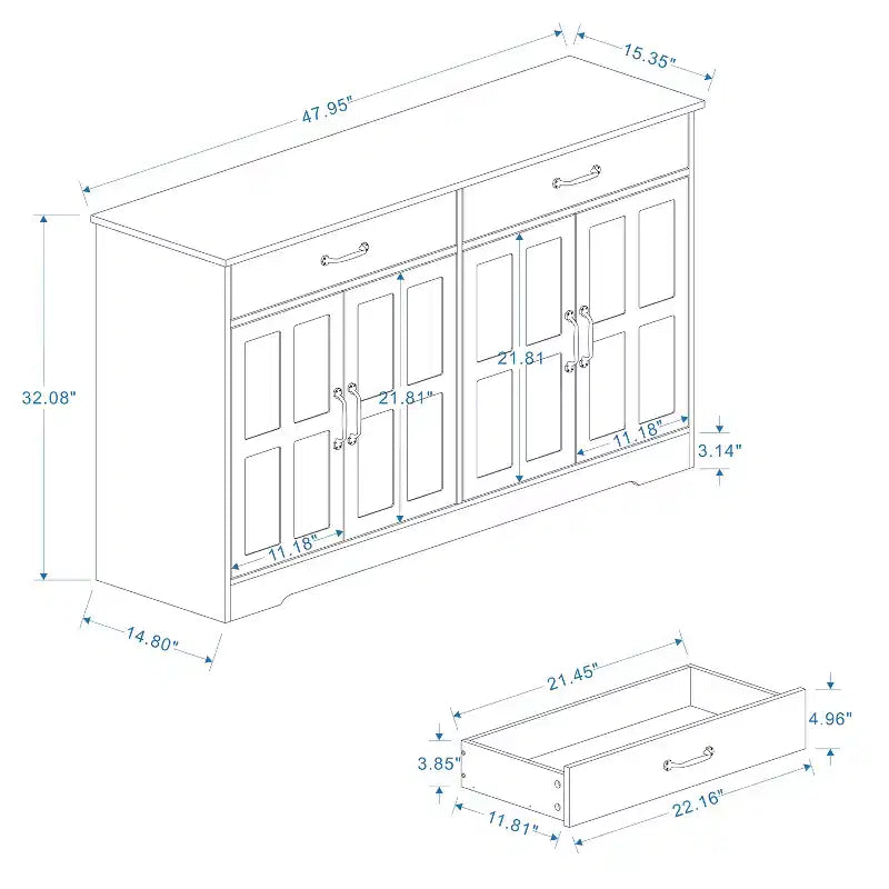 GDFStudio Hayes Mobile Credenza/Madia Stile Fattoria Moderna con 2 Cassetti e 4 Ante