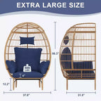 Sedie a uovo in vimini per esterni, Sedia da patio oversize Sedia a sdraio oversize con cuscino per soggiorno, camera da letto, patio e cortile interni