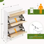 Scarpiera Contenitore con 2 Cassetti a Ribalta e 1 Cassetto, Organizzatore di Scarpe Autoportante in Rattan con 3 Ripiani Regolabili per Pantofole, Scarpe da Ginnastica, Tacchi