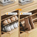 Scarpiera Contenitore con 2 Cassetti a Ribalta e 1 Cassetto, Organizzatore di Scarpe Autoportante in Rattan con 3 Ripiani Regolabili per Pantofole, Scarpe da Ginnastica, Tacchi