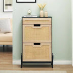 Shoe Cabinet Storage with 2 Flip Drawers and 1 Drawer,Freestanding Rattan Shoe Organizer with 3-Tier Adjustable Shelves for Slippers,Sneakers,Heels