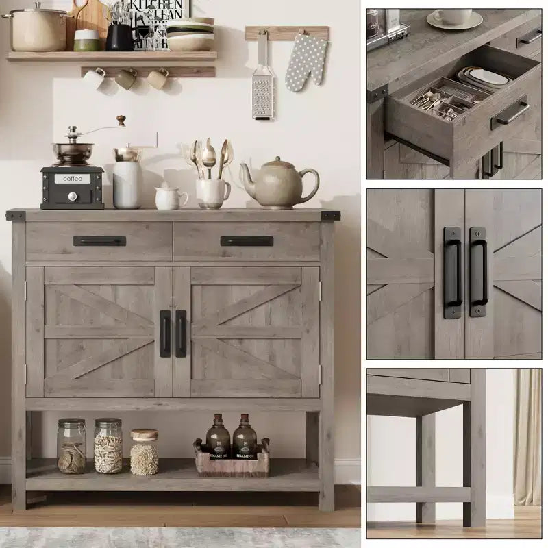 Tavolo da ingresso stile rustico, credenza a 2 ante e console con 2 cassetti per cucina/corridoio/soggiorno