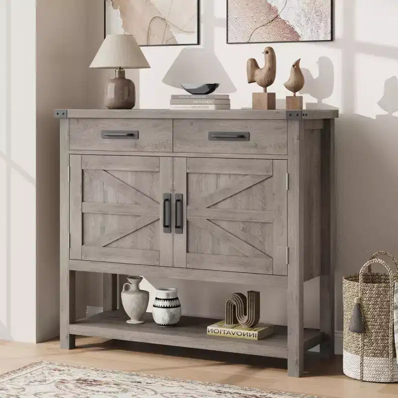 Tavolo da ingresso stile rustico, credenza a 2 ante e console con 2 cassetti per cucina/corridoio/soggiorno