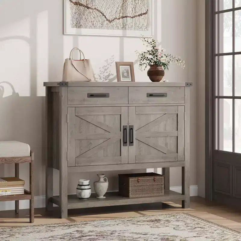 Tavolo da ingresso stile rustico, credenza a 2 ante e console con 2 cassetti per cucina/corridoio/soggiorno