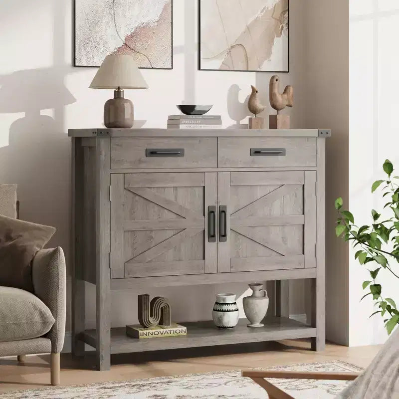 Farmhouse Entryway Table  2-Door Cabinet & 2-Drawer Storage Console for Kitchen/Hallway/Living Room