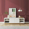 GDFStudio Hilton Modern Scalloped TV Stand for TVs up to 65 with Gold Base and Sliding Doors