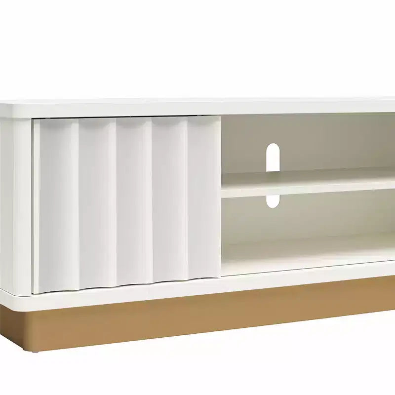 GDFStudio Hilton Mobile TV Scalloped Moderno per TV fino a 65 pollici con Base Dorata e Ante Scorrevoli
